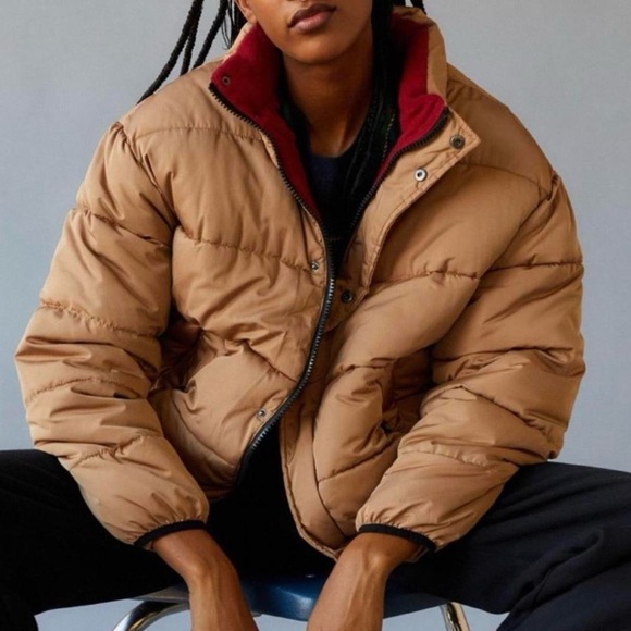 urban outfitters brown puffer cropped jacket - Picture 1 of 4